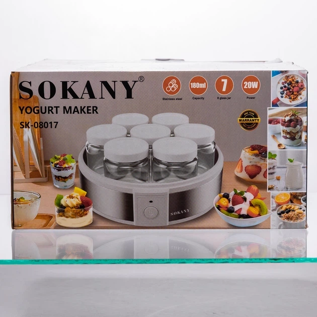 Йогуртница Sokany SK-08017 серебристая 20 Вт 1.26 л 7 баночек (107-80-SK-08017) - изображение 6