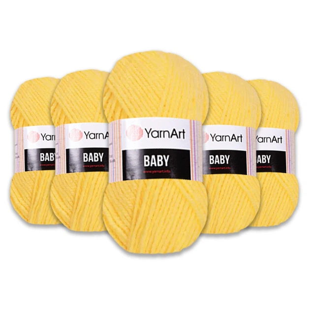 Упаковка YarnArt Baby, Банан №315, 5шт – акриловая пряжа, набор для вязания детской одежды, игрушек, пледов (метраж 1 мотка - 50г /150м) - Фото 1 Упаковка YarnArt Baby, Банан №315, 5шт – акриловая пряжа, набор для вязания детской одежды, игрушек, пледов (метраж 1 мотка - 50г /150м) - изображение 1