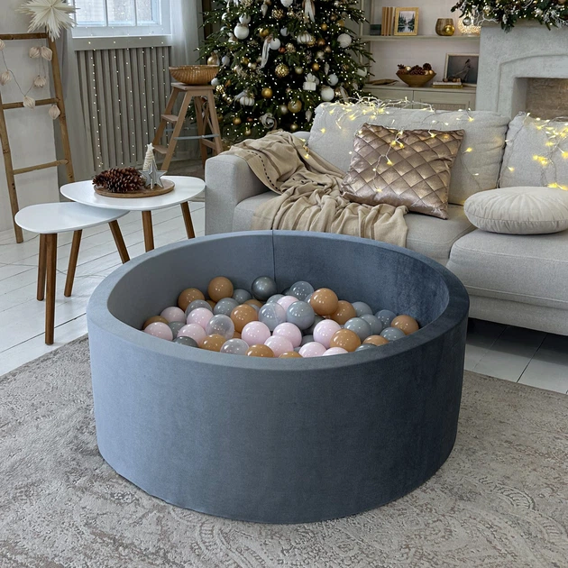 Сухий басейн Joyful Kids Натуральний оксамит 100x40 см Сірий з кульками 100 шт - зображення 2