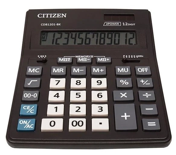 Калькулятор Citizen CDB1201-BK 12р бухг.2ел.живлення 205х155х28мм - Фото 2 Калькулятор Citizen CDB1201-BK 12р бухг.2ел.живлення 205х155х28мм - зображення 2