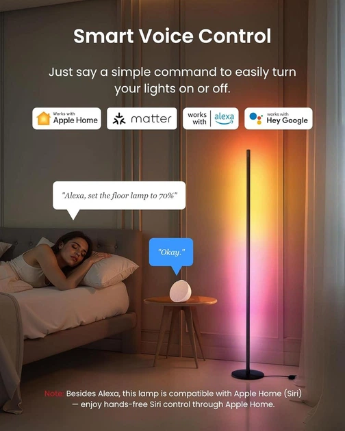 Розумний торшер SwitchBot Floor Lamp RGBICWW підтримка Matter Apple HomeKit Alexa чорний - зображення 7