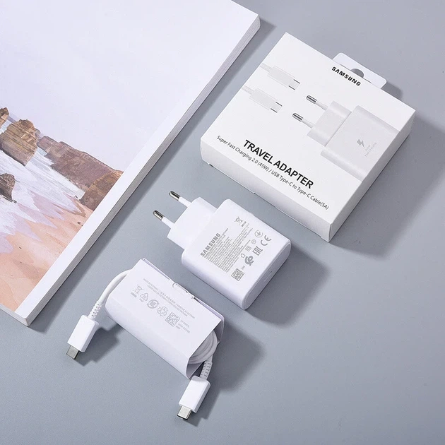 Сітчастий зарядний пристрій Samsung 45 W USB-C White + Кабель USB-C 1 м Дубль 2683975876 - зображення 2