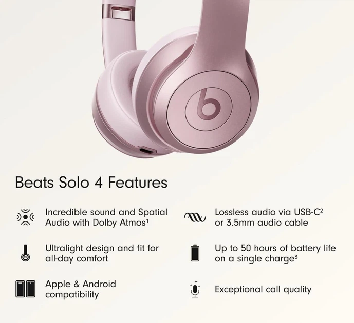 Наушники с микрофоном Beats by Dr. Dre Solo 4 Metallic Pink (MDWJ4) - изображение 2