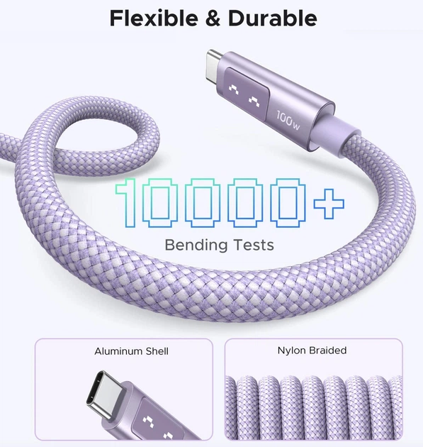 Кабель для зарядки UGREEN Uno USB-C to USB-C Cable 100W Fast Charging 1m - Purple - зображення 7