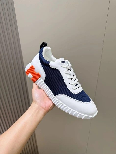 Мужские кроссовки белого цвета с синим Hermes Bouncing, натуральная кожа, 41 размер - изображение 5
