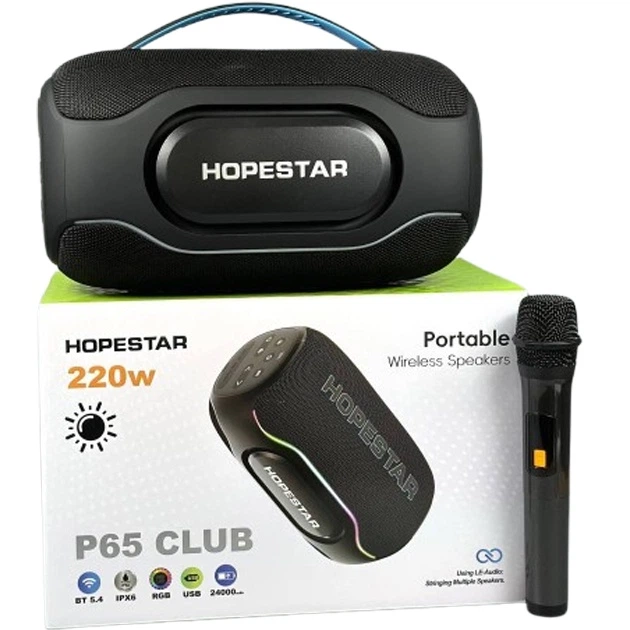 Колонка Bluetooth HOPESTAR P65 CLUB BT5.4/TF/USB/AUX/Auracast/RGB/JL 220W 24000mAh портативна з мікрофоном для музики та караоке Чорний - зображення 3
