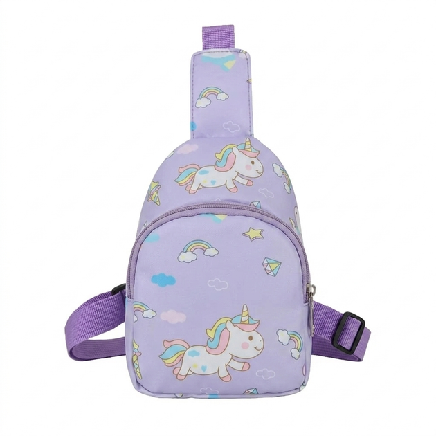 Сумка через плечо детская с единорогами / Purple / 18х16 См - Фото 1 Сумка через плечо детская с единорогами / Purple / 18х16 См - изображение 1