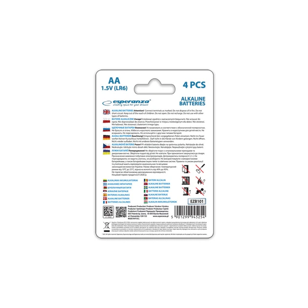 Батарейка Esperanza AA LR6 Alkaline * 4 (EZB101) - Фото 3 Батарейка Esperanza AA LR6 Alkaline * 4 (EZB101) - изображение 3