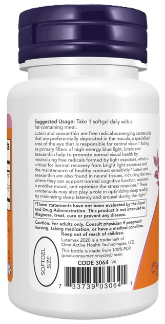 Лютеїн Now Foods 25 mg and Zeaxanthin 5 mg 60 капсул (733739030641) - зображення 3
