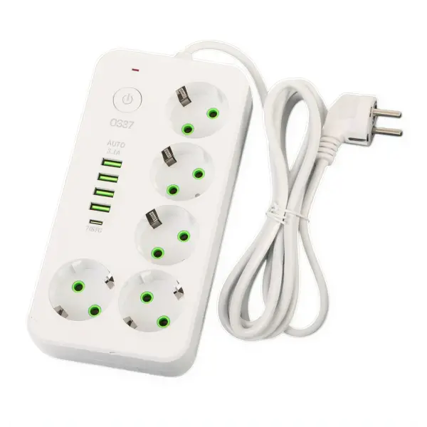 Мережевий фільтр-подовжувач 5 розеток 4xUSB-A 1xUSB-C 3м білий (121-HP-5-49) - Фото 1 Мережевий фільтр-подовжувач 5 розеток 4xUSB-A 1xUSB-C 3м білий (121-HP-5-49) - зображення 1