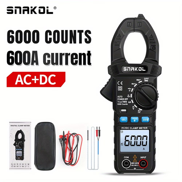 Мультиметр клещи токовые амперметр клещевой AC DC 600A True RMS бесконтактный для измерения тока напряжения сопротивления частоты высокой точности цифровой профессиональный электрический тестер для электрика автомобиля автоматический с LCD дисплеем SNAKOL - Фото 7 Мультиметр клещи токовые амперметр клещевой AC DC 600A True RMS бесконтактный для измерения тока напряжения сопротивления частоты высокой точности цифровой профессиональный электрический тестер для электрика автомобиля автоматический с LCD дисплеем SNAKOL - изображение 7