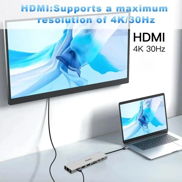 Док-станция Fenvi F-C801H концентратор USB-C Hub 8в1 HDMI USB 3.0 RJ45 CardReader PD (19130) - изображение 3