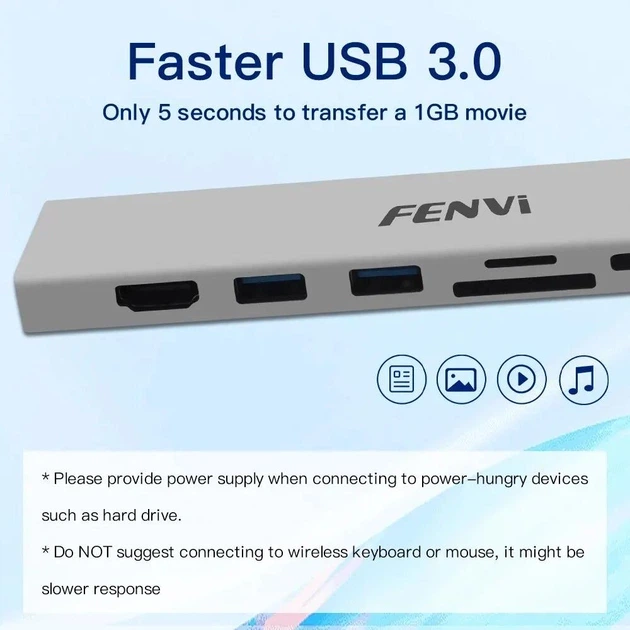 Док-станция Fenvi F-C801H концентратор USB-C Hub 8в1 HDMI USB 3.0 RJ45 CardReader PD (19130) - изображение 6