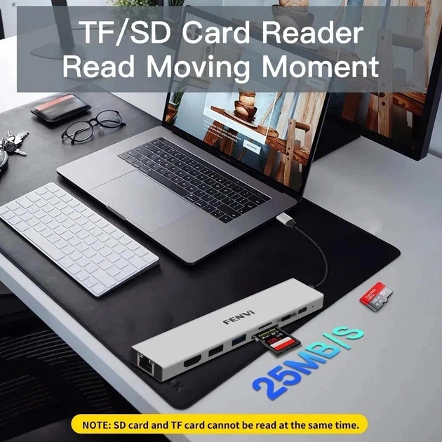 Док-станция Fenvi F-C801H концентратор USB-C Hub 8в1 HDMI USB 3.0 RJ45 CardReader PD (19130) - изображение 7