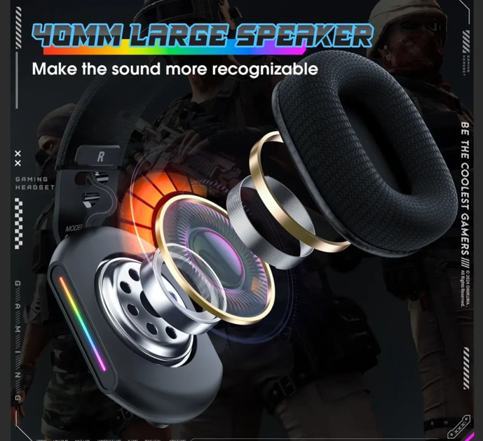 Навушники геймерські навушники Onikuma X12, чорні, 40 мм, RGB, 360° мікрофон - изображение 5