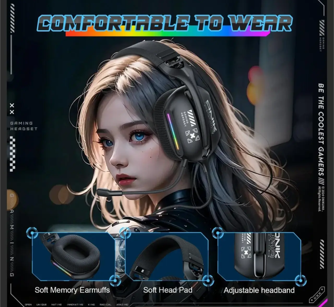 Навушники геймерські навушники Onikuma X12, чорні, 40 мм, RGB, 360° мікрофон - изображение 7