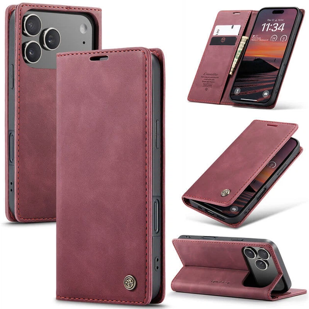 Чохол-книжка CaseMe з нубуку для iPhone 17 Pro Max Бордовий - Фото 1 Чохол-книжка CaseMe з нубуку для iPhone 17 Pro Max Бордовий - зображення 1