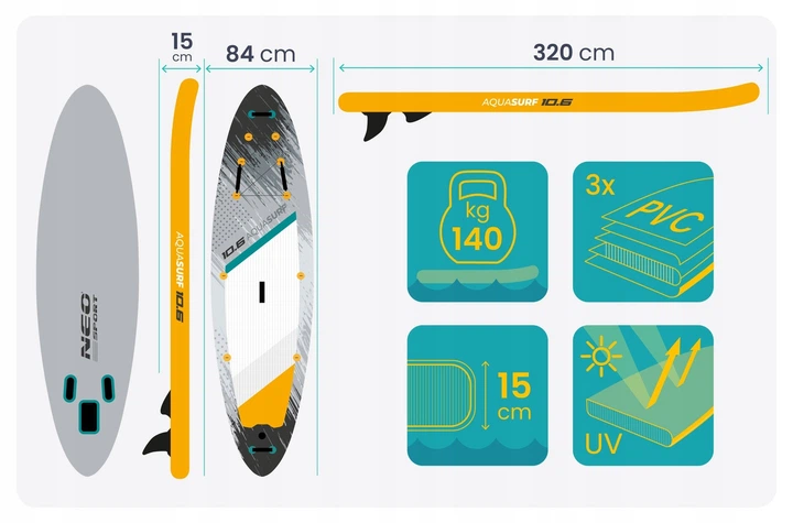 Надувна SUP дошка (Сапборд) Neo-Sport 170205 Aquasurf 320 х 84 х 15 см - изображение 12