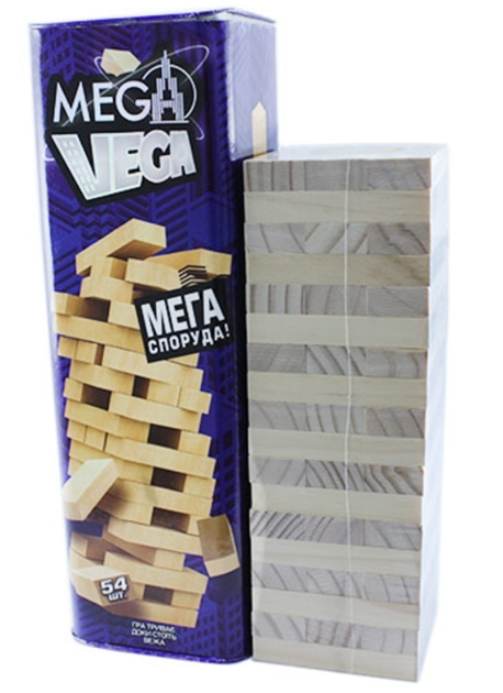 Настільна гра Дженга Mega Vega G-MV-01U Danko Toys 54 дерев'яних бруска башта Джанга - Фото 1 Настільна гра Дженга Mega Vega G-MV-01U Danko Toys 54 дерев'яних бруска башта Джанга - зображення 1