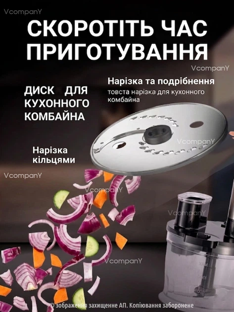 Блендер Погружной 3в1 с насадками для нарезки, блендер для смузи Rainberg Multifunction Blender 1600 Вт Grey - изображение 7