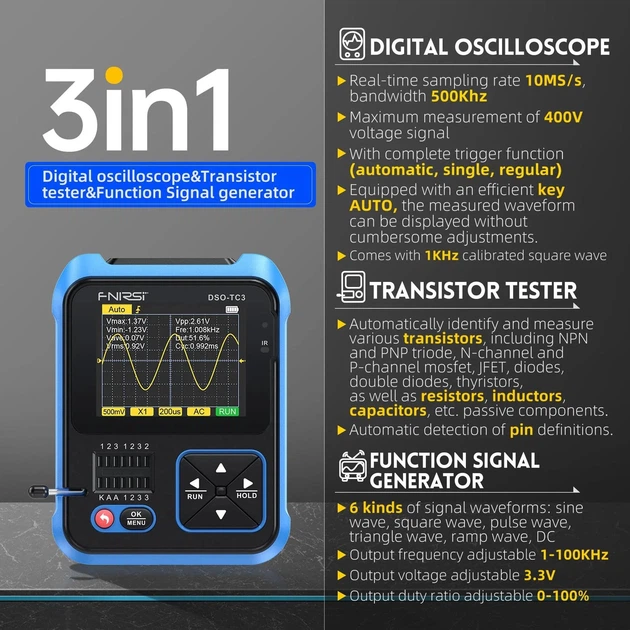 Багатофункціональний цифровий осцилограф 3 в 1 FNIRSI DSO-TC3 - изображение 8