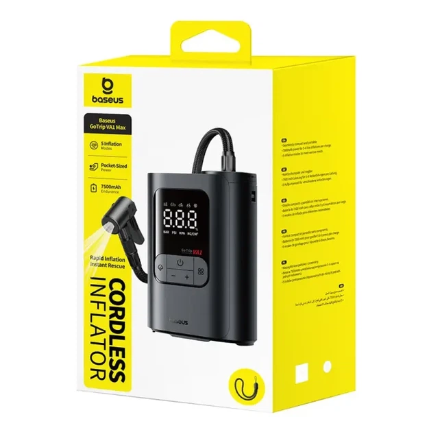 Автомобільний компресор Baseus GoTrip VA1 Max, 7500mAh, портативний насос, цифровий дисплей, для авто/велосипеда/м’ячів - зображення 3