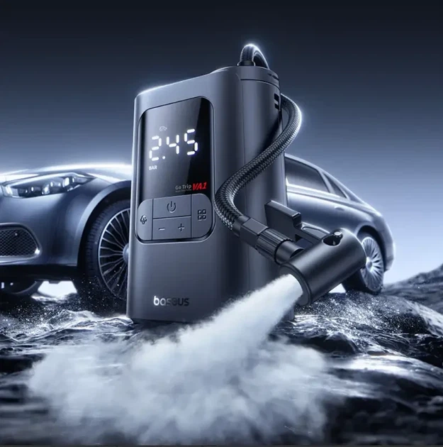 Автомобільний компресор Baseus GoTrip VA1 Max, 7500mAh, портативний насос, цифровий дисплей, для авто/велосипеда/м’ячів - зображення 4