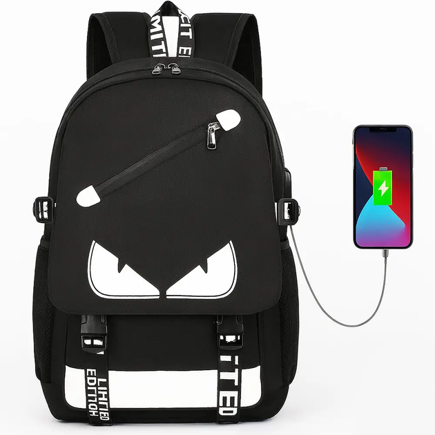 Міський рюкзак 46х30х14 см на 35 л з USB-портом / Рюкзак Music с USB светящийся в темноте New Eyes - зображення 3