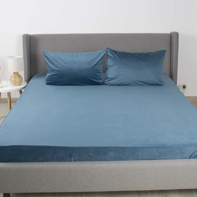 Простирадло ТЕП "VELOUR" з резинкою синє, 180x200 - Фото 1 Простирадло ТЕП "VELOUR" з резинкою синє, 180x200 - зображення 1