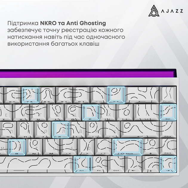 Клавіатура Ajazz NK68 Red Switch White USB-C (NK68-R-S-W) - Фото 12 Клавіатура Ajazz NK68 Red Switch White USB-C (NK68-R-S-W) - зображення 12