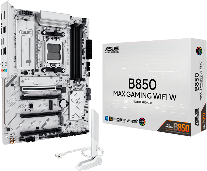 Материнська плата Asus B850 MAX Gaming Wi-Fi W (sAM5, AMD B850, PCI-Ex16) (90MB1M10-M0EAY0) - Фото 2 Материнська плата Asus B850 MAX Gaming Wi-Fi W (sAM5, AMD B850, PCI-Ex16) (90MB1M10-M0EAY0) - зображення 2