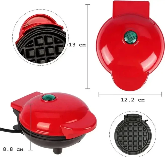 Вафельница мини Vaffle maker mini для венских и бельгийских вафель, сендвичница чёрно-красная - Фото 2 Вафельница мини Vaffle maker mini для венских и бельгийских вафель, сендвичница чёрно-красная - изображение 2