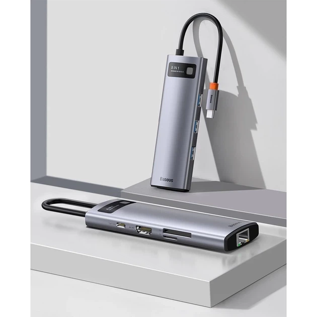 USB-хаб Baseus Metal Gleam Multifunctional 8-in-1 USB-C to 3xUSB-A/USB-C/HDMI/SD/TF/Ethernet Grey (CAHUB-CV0G) - Фото 12 USB-хаб Baseus Metal Gleam Multifunctional 8-in-1 USB-C to 3xUSB-A/USB-C/HDMI/SD/TF/Ethernet Grey (CAHUB-CV0G) - зображення 12