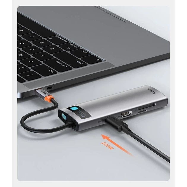 USB-хаб Baseus Metal Gleam Multifunctional 8-in-1 USB-C to 3xUSB-A/USB-C/HDMI/SD/TF/Ethernet Grey (CAHUB-CV0G) - Фото 15 USB-хаб Baseus Metal Gleam Multifunctional 8-in-1 USB-C to 3xUSB-A/USB-C/HDMI/SD/TF/Ethernet Grey (CAHUB-CV0G) - зображення 15