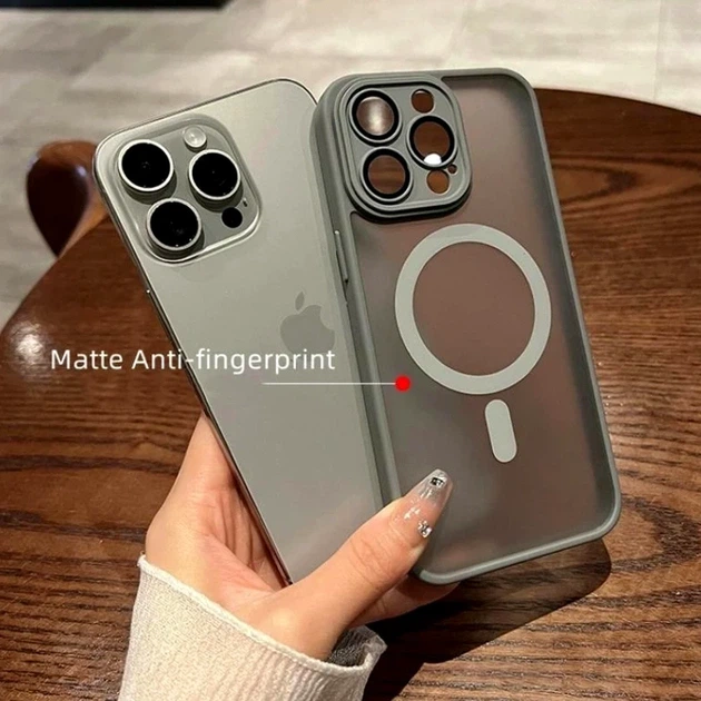 Чехол TPU+PC Magnetic Matte для iPhone 15 Pro Max с MagSafe защита камеры серый - изображение 4