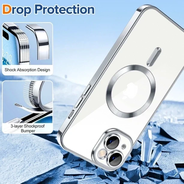 Чохол TPU Metallic Chrome Full Camera з MagSafe для iPhone 15 захист камери хром сріблястий - зображення 6