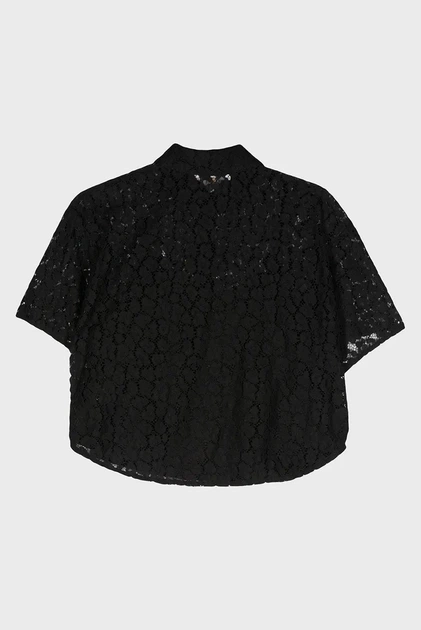 Жіноча чорна блуза LACE CROP BTN DWN SHIRT Michael Kors S MS440NM3TQ - изображение 2