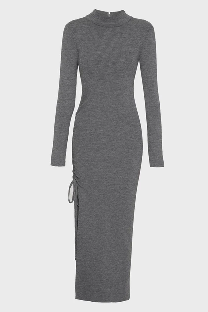 Жіноча сіра вовняна сукня MERINO RUCHED MIDI DRESS Michael Kors XS MF482LZ4VR - изображение 4