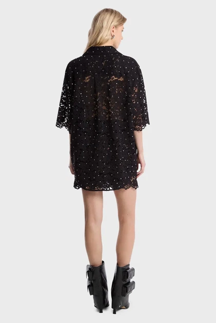 Жіноча чорна блуза STUDDED FLORAL LACE SHIRT Michael Kors M MS540SXGTA - изображение 4