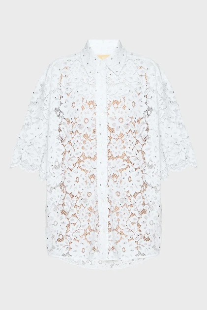 Жіноча біла блуза STUDDED FLORAL LACE SHIRT Michael Kors M MS540SXGTA - Фото 4 Жіноча біла блуза STUDDED FLORAL LACE SHIRT Michael Kors M MS540SXGTA - изображение 4