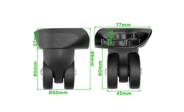 Колесные блоки для пластиковых чемоданов, d-50 mm, с вращением 360 градусов, двойные, 73х75 мм - Фото 2 Колесные блоки для пластиковых чемоданов, d-50 mm, с вращением 360 градусов, двойные, 73х75 мм - изображение 2