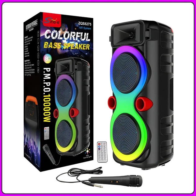 Портативная Bluetooth колонка 2х8" с проводным микрофоном и RGB подсветкой ZQS8275 40W - изображение 6