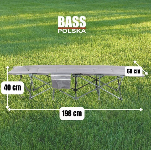 Раскладушка туристическая Bass Polska с матрасом 198×68×40 см стальная 180 кг серая - изображение 7