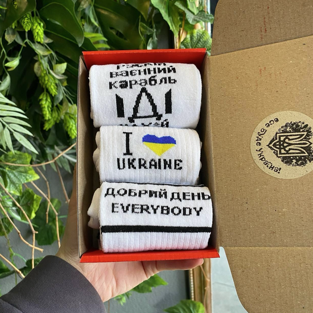 Набір чоловічих шкарпеток на 3 пари 40-45 з малюнком білі (007) - зображення 2