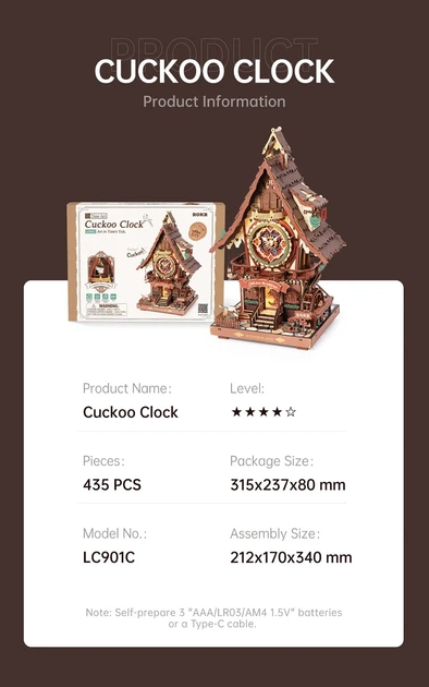 Механічний 3D-пазл Rokr Cuckoo Clock 435 деталей (LC901C) - Фото 10 Механічний 3D-пазл Rokr Cuckoo Clock 435 деталей (LC901C) - зображення 10