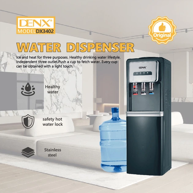 Кулер-диспенсер для води DENX DX3402 600 Вт підлоговий гаряча/холодна/кімнатна вода чорний - зображення 3