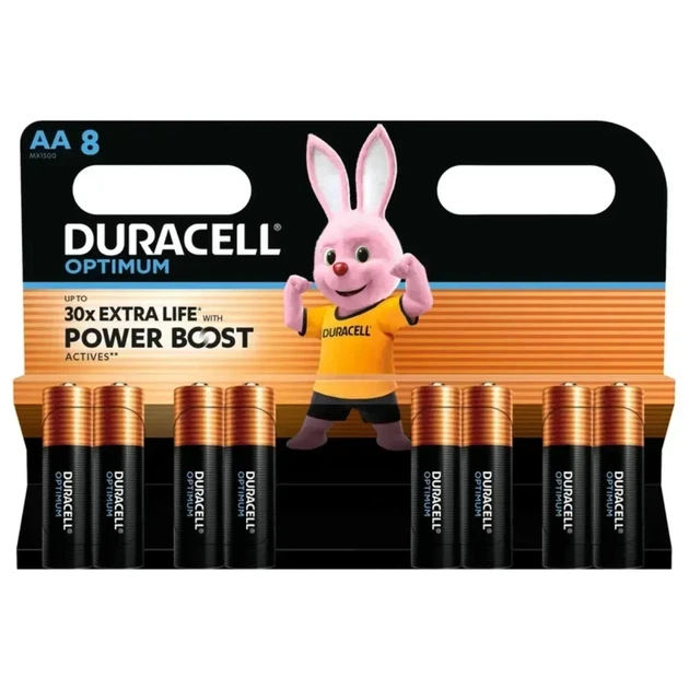 Батарейки Duracell Optimum AA (LR6), лужні (Alkaline), 1.5V, набір 8 штук - Фото 6 Батарейки Duracell Optimum AA (LR6), лужні (Alkaline), 1.5V, набір 8 штук - зображення 6