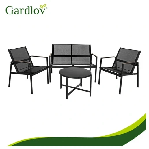 Комплект мебели для балкона 4 предмета Gardlov стальная конструкция ткань теслин закаленное стекло черный дерево - Фото 6 Комплект мебели для балкона 4 предмета Gardlov стальная конструкция ткань теслин закаленное стекло черный дерево - зображення 6
