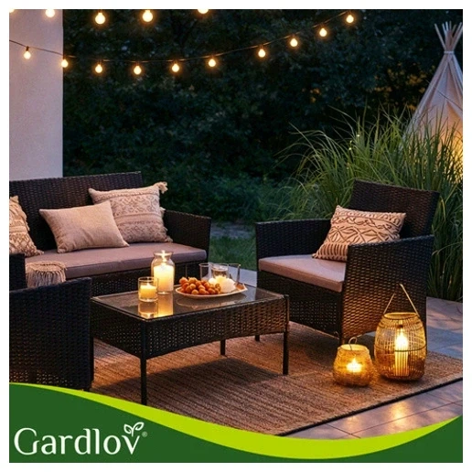 Садовая мебель комплект из 2 кресел дивана стола стекло черный техноротанг Gardlov - зображення 6