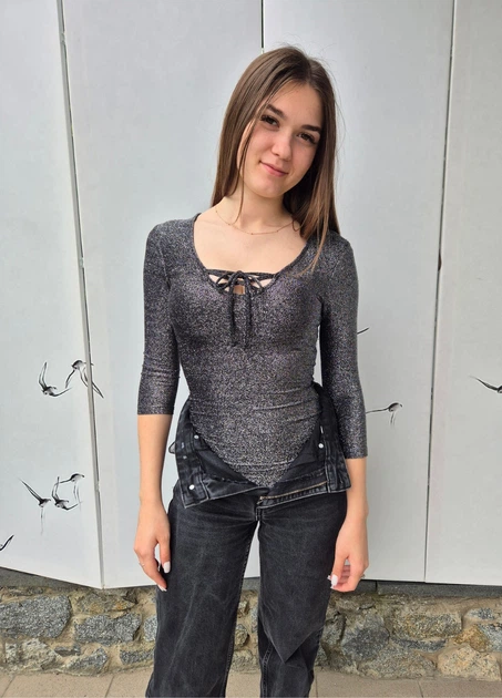 Боди женский с серебристой нитью Tally Weijl Черный 13598 XS (укр 40-42) - изображение 4